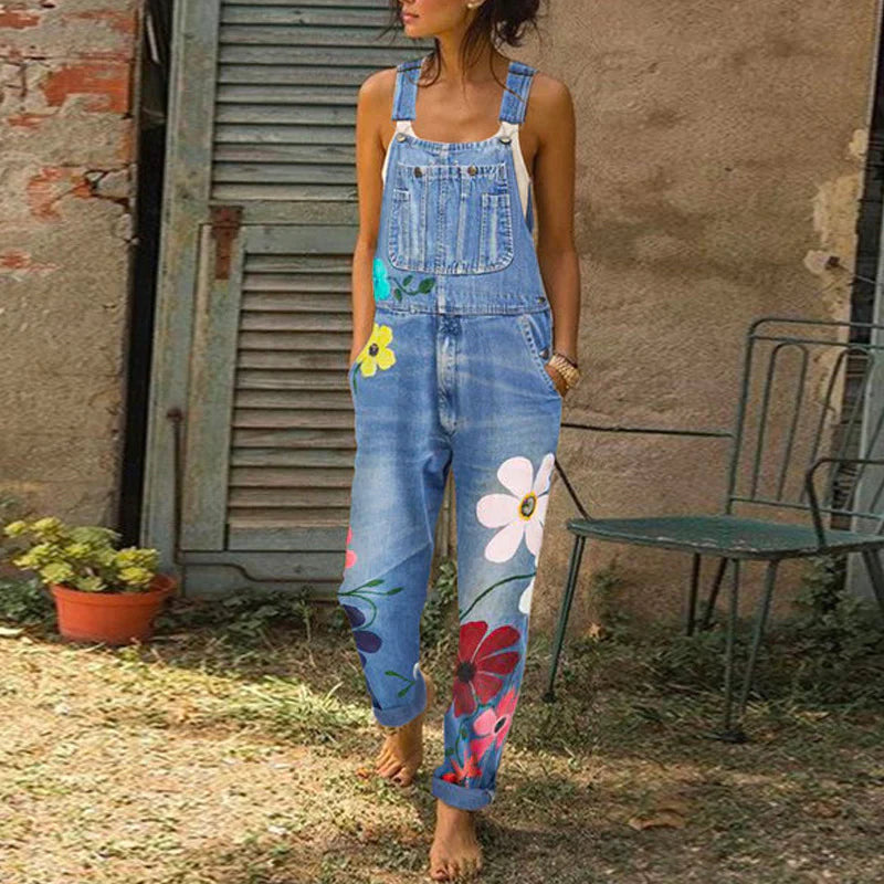 Denim Jumpsuit | Tuinbroek Dames | Bloemenprint & Comfortabele Pasvorm