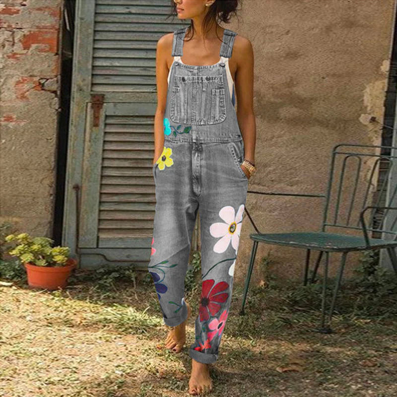 Denim Jumpsuit | Tuinbroek Dames | Bloemenprint & Comfortabele Pasvorm