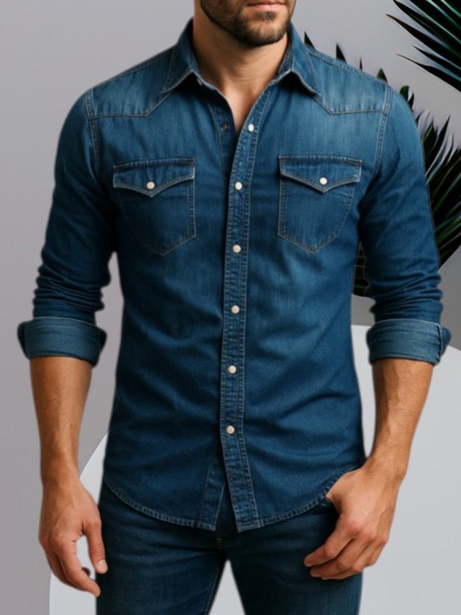 Denim skjorte herre | Slim fit med brystlommer