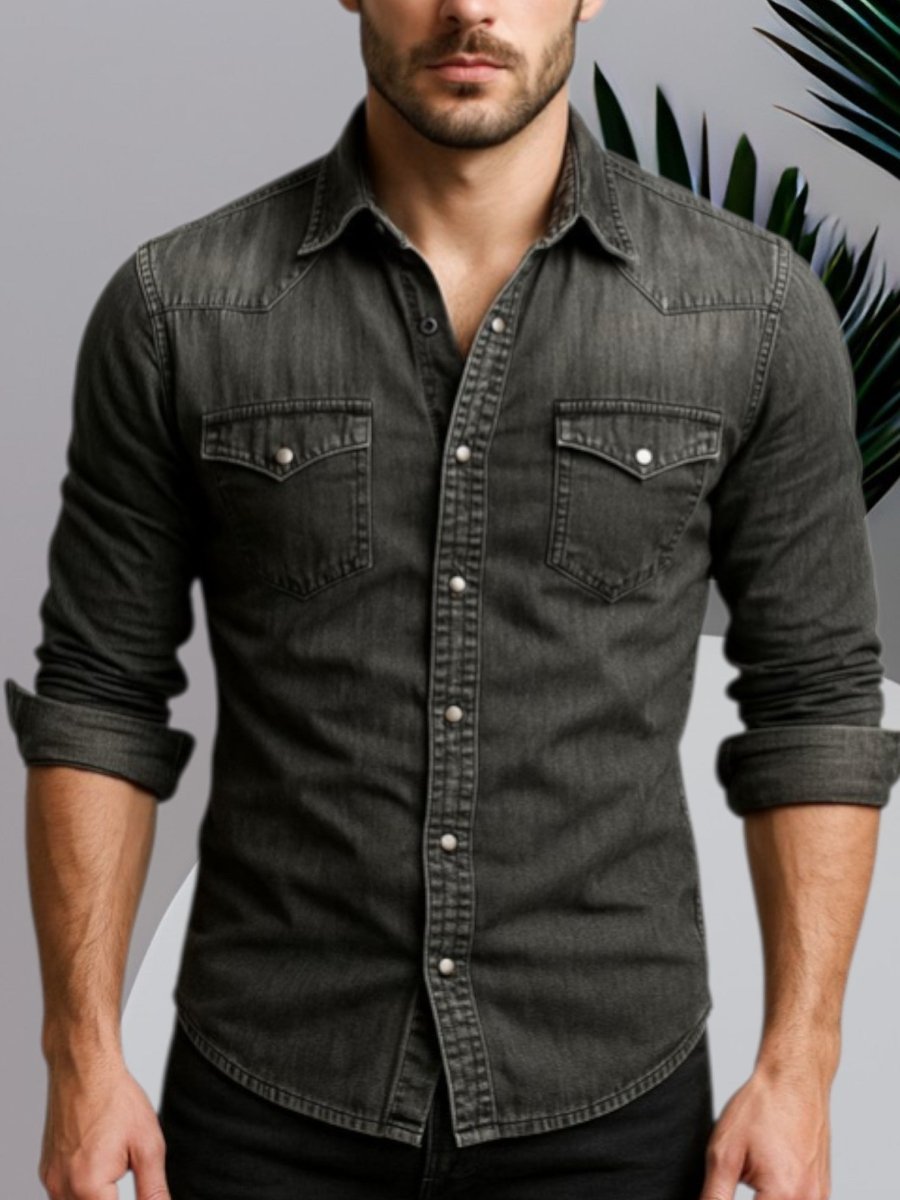 Denim skjorte herre | Slim fit med brystlommer