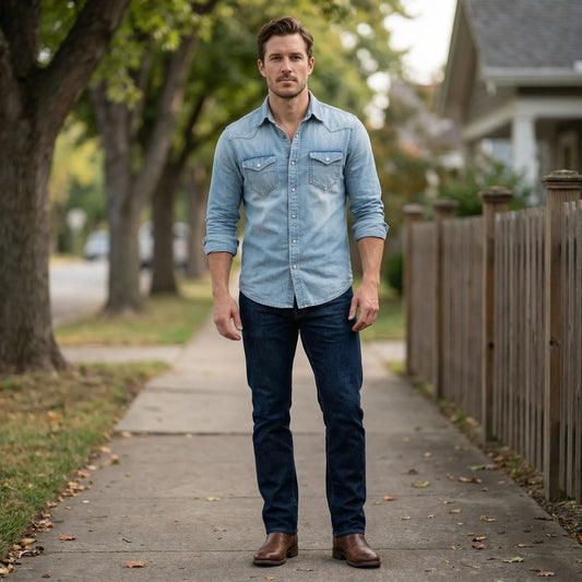 Denim skjorte herre | Slim fit med brystlommer