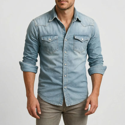 Denim skjorte herre | Slim fit med brystlommer