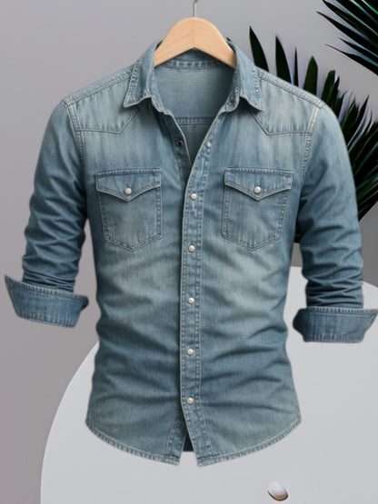 Denim skjorte herre | Slim fit med brystlommer