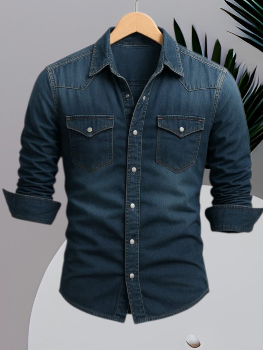 Denim skjorte herre | Slim fit med brystlommer