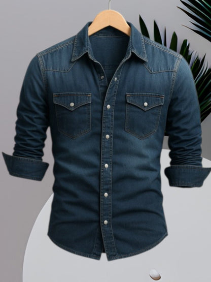 Denim skjorte herre | Slim fit med brystlommer