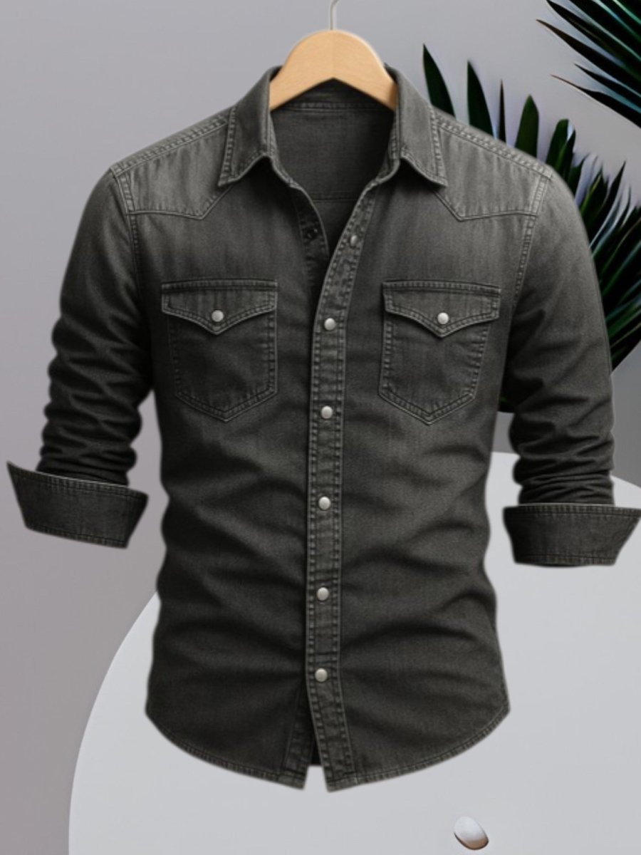Denim skjorte herre | Slim fit med brystlommer