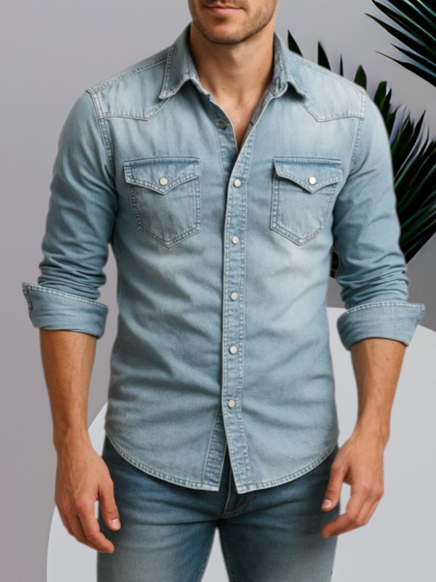 Denim skjorte herre | Slim fit med brystlommer