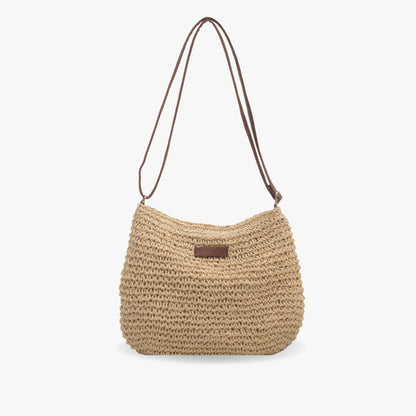 Women's Straw Shoulder Bag | Vegan Leather Strap
