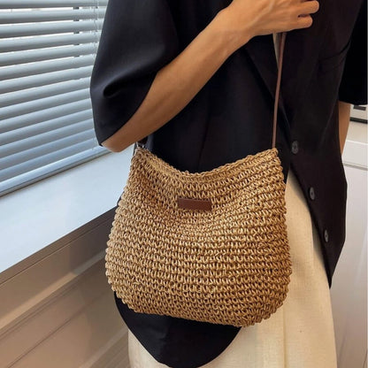 Women's Straw Shoulder Bag | Vegan Leather Strap