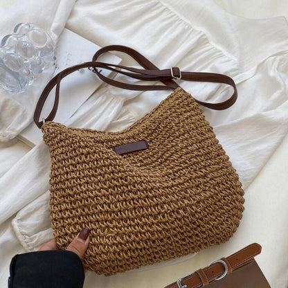 Women's Straw Shoulder Bag | Vegan Leather Strap