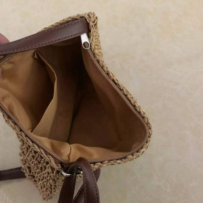 Women's Straw Shoulder Bag | Vegan Leather Strap