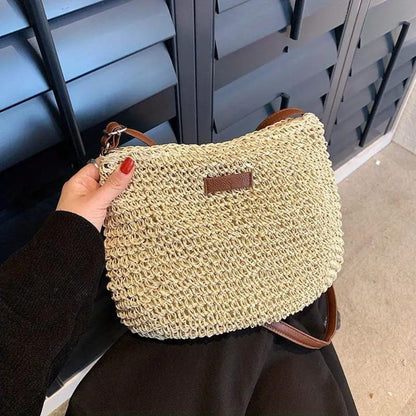 Women's Straw Shoulder Bag | Vegan Leather Strap