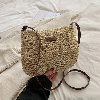 Women's Straw Shoulder Bag | Vegan Leather Strap