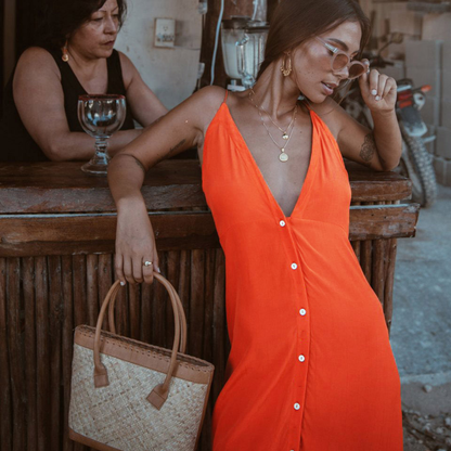 Diana | Women Summer Midi Dress V-Neck Spaghetti Straps Button Front