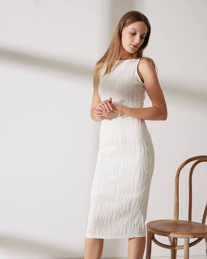 Robe Midi Femme Côtelée Élégante – Design Stylé avec Détails en Perles