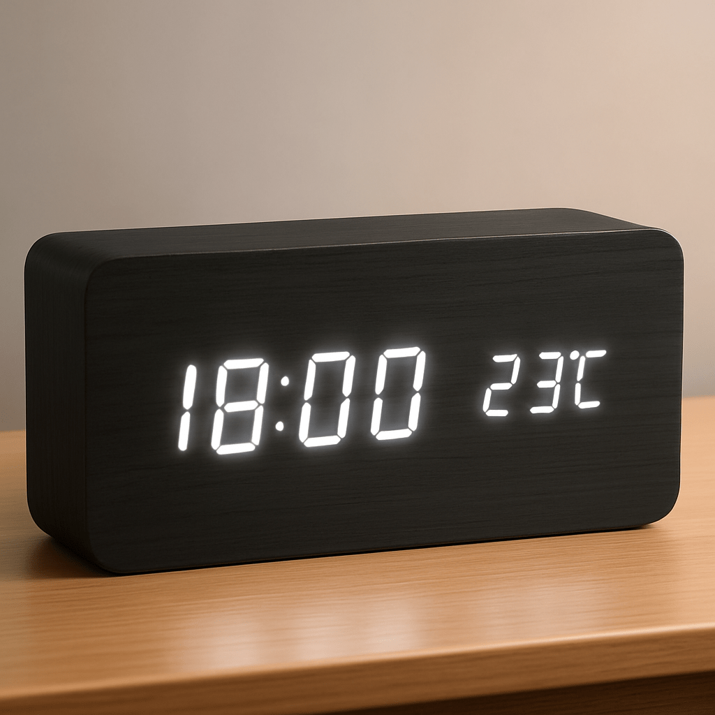 Træ Digital Vækkeur med Justerbar LED Skærm – Stilfuldt Design