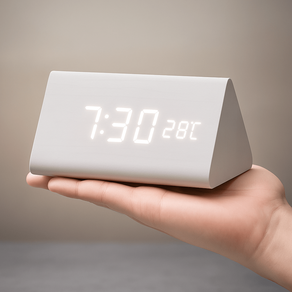 Træ Digital Vækkeur med Justerbar LED Skærm – Stilfuldt Design