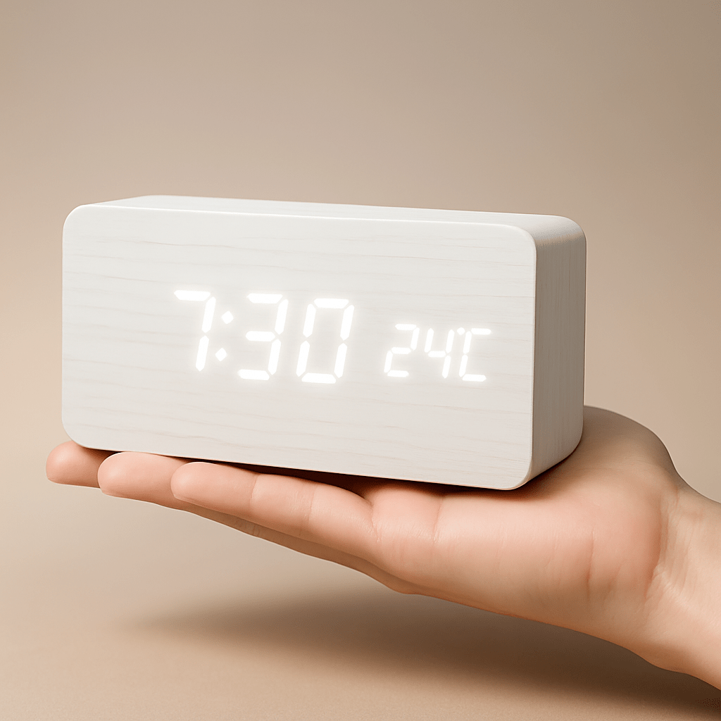 Træ Digital Vækkeur med Justerbar LED Skærm – Stilfuldt Design