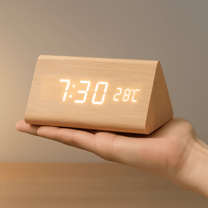 Træ Digital Vækkeur med Justerbar LED Skærm – Stilfuldt Design