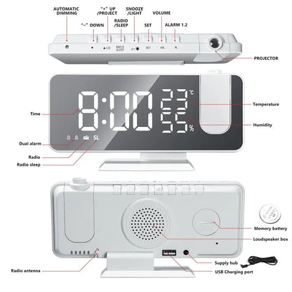 Digitale Projektionsuhr mit LED-Display & FM-Radio Zorenza