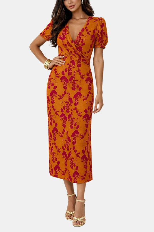 Divine - Elegant V-Neck Floral Dress