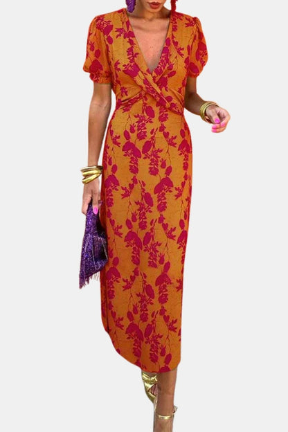 Divine - Elegant V-Neck Floral Dress