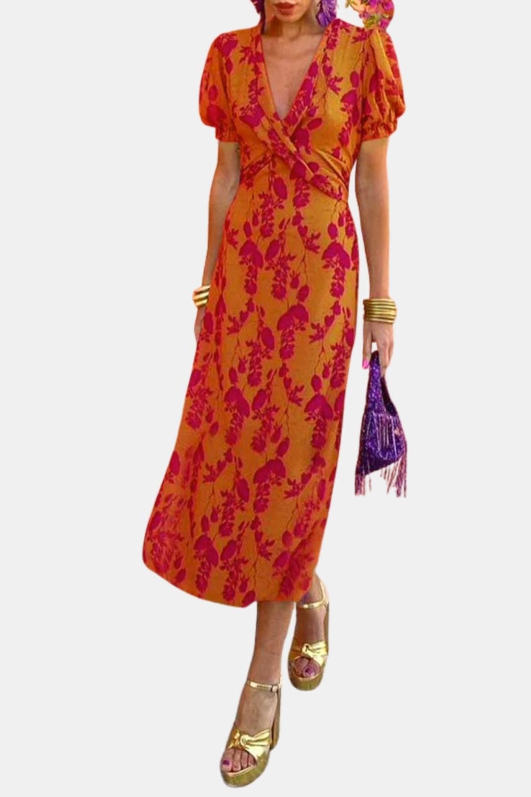 Divine - Elegant V-Neck Floral Dress
