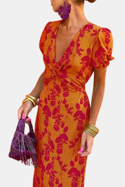 Divine - Elegant V-Neck Floral Dress