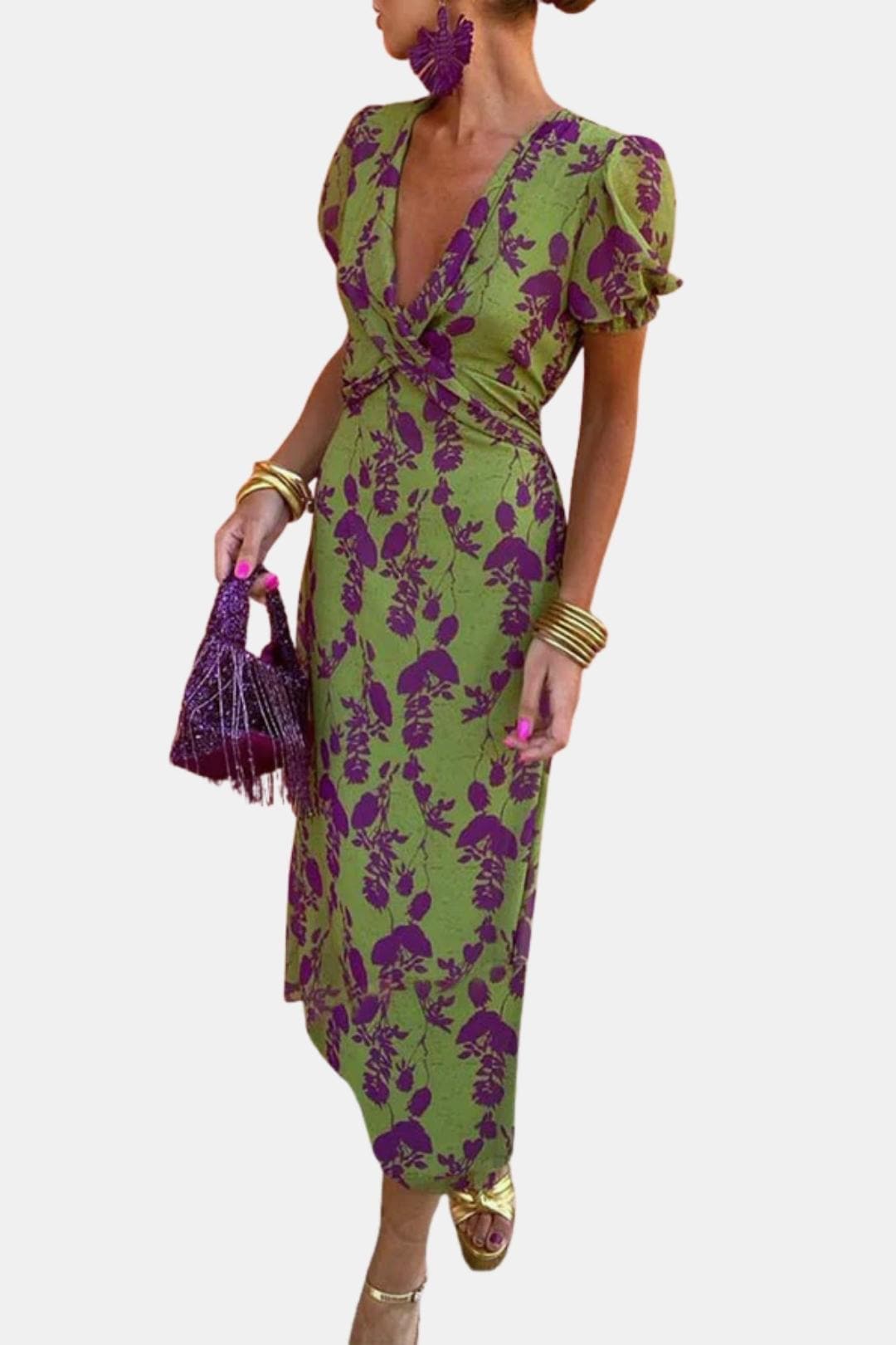 Divine - Elegant V-Neck Floral Dress