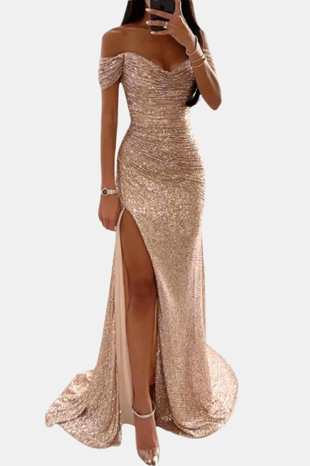 Domenica – Off-Shoulder Sequin Maxi Dress