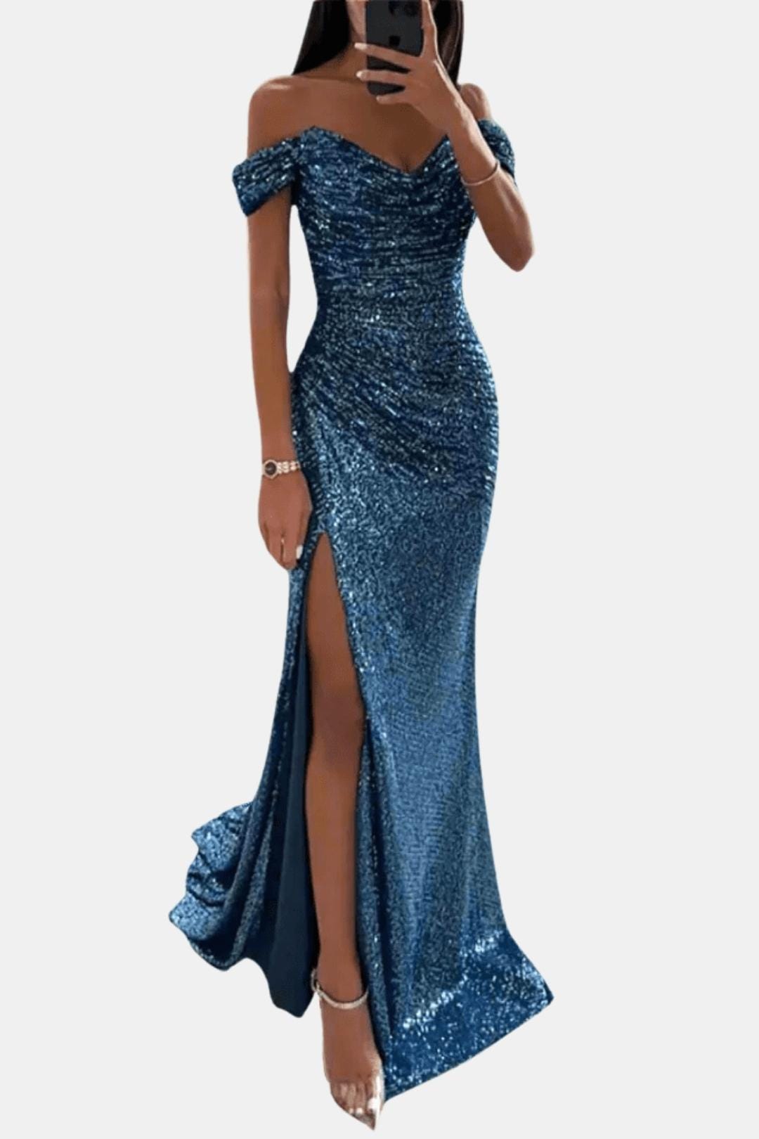 Domenica – Off-Shoulder Sequin Maxi Dress