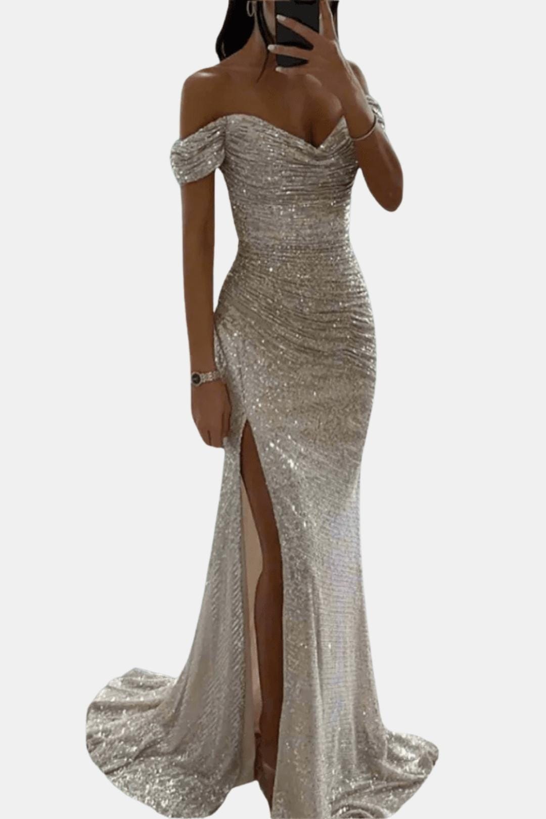 Domenica – Off-Shoulder Sequin Maxi Dress