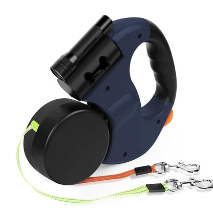 Double Tangle-Free Dog Leash with Built-in Flashlight and Waste Bag Holder for Two Dogs – 3m Reflective Nylon Tether 0