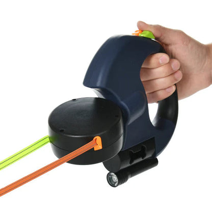 Double Tangle-Free Dog Leash with Built-in Flashlight and Waste Bag Holder for Two Dogs – 3m Reflective Nylon Tether 2