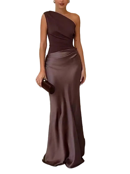 Anita™ | Elegant One Shoulder Neck Pleated Party Maxi Dress