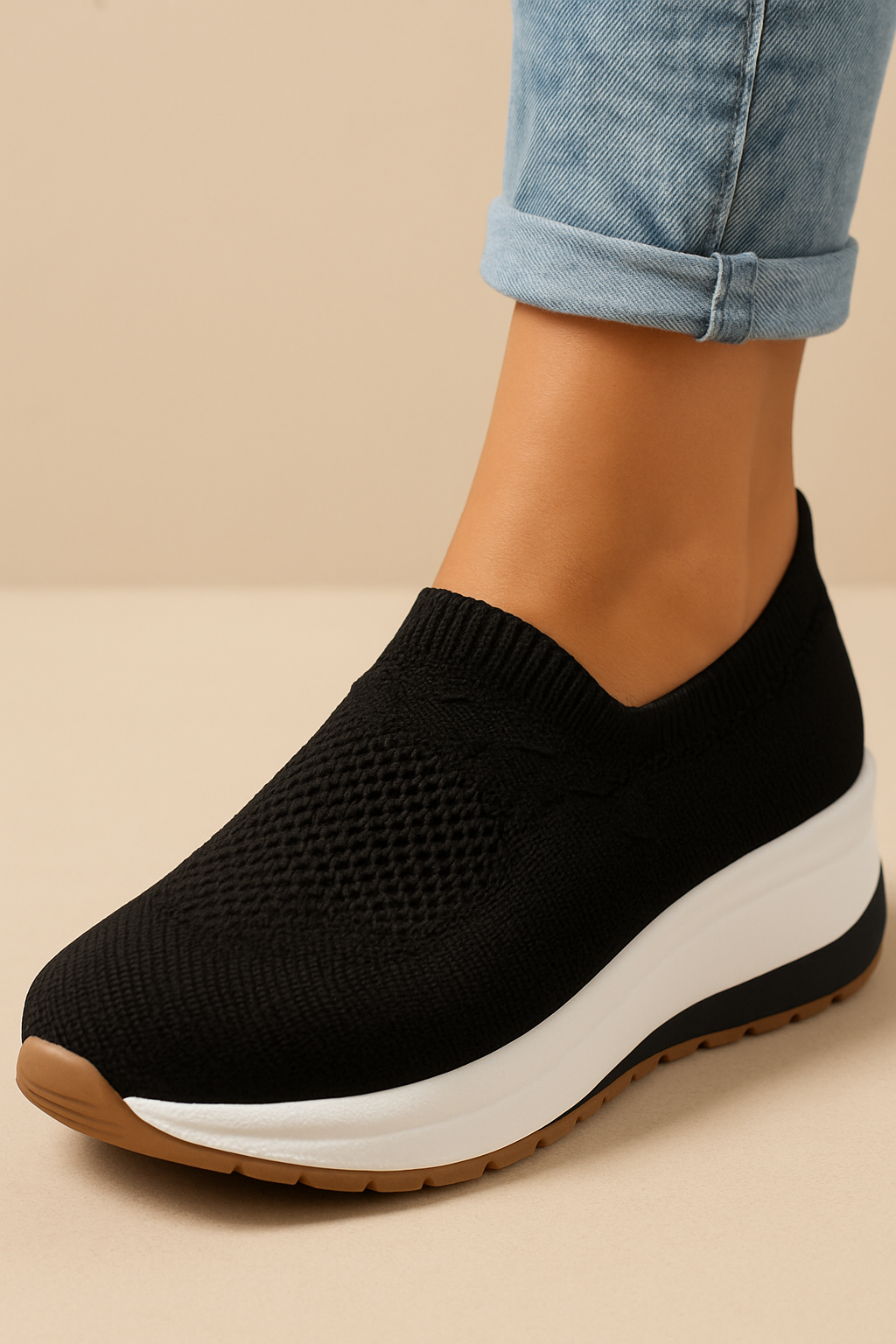 Baskets Respirantes et Élégantes Femme – Chaussures de Marche Confort Tricotées Sans Lacets