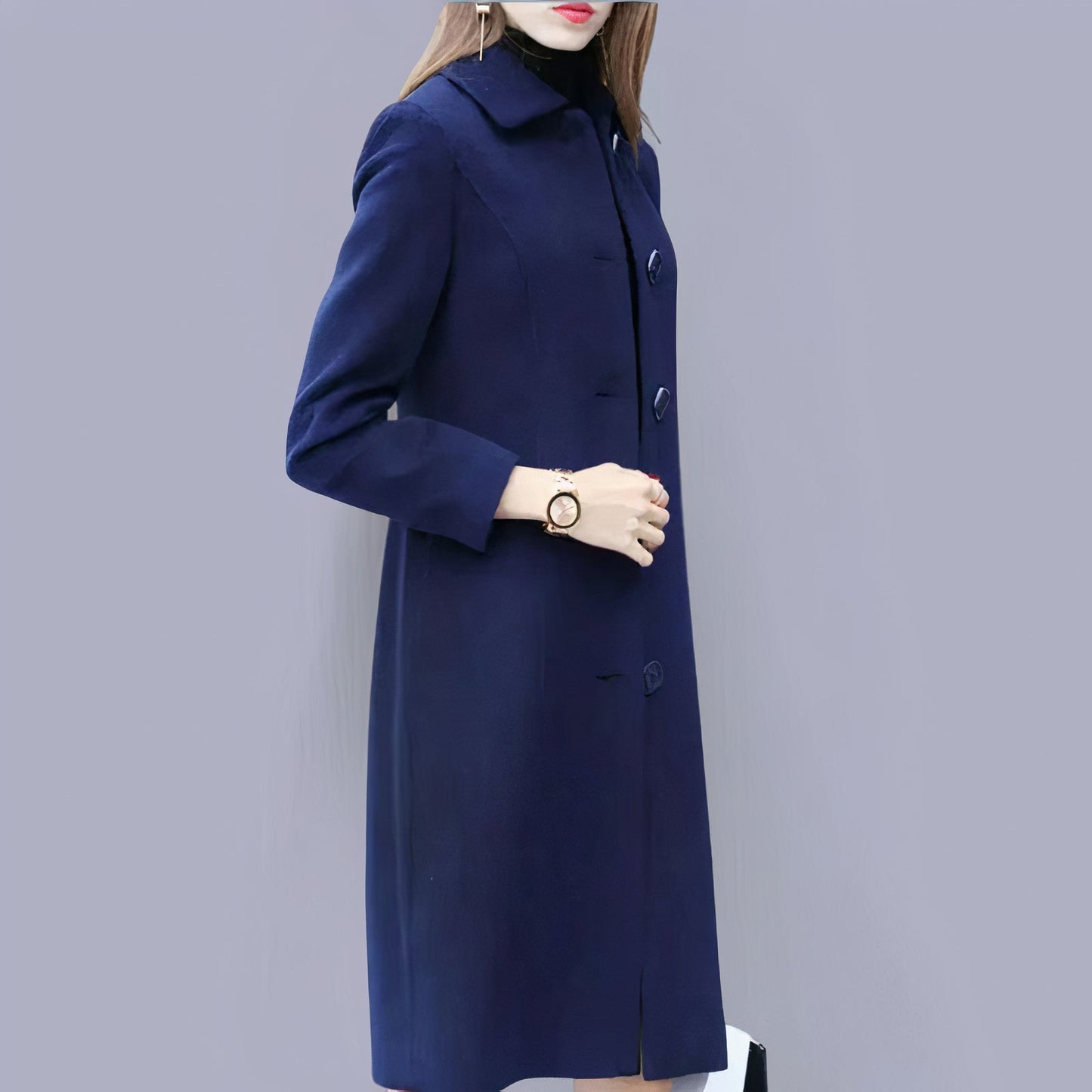 Analia Manteau Femme Élégant – Long Classique avec Col Chic, Boutons & Coupe Confortable