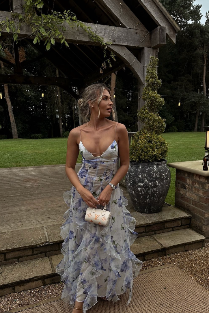 Women's Wedding Guest Lace Floral Maxi Dress for Garden Wedding