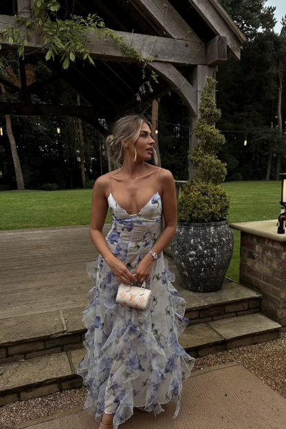 Women's Wedding Guest Lace Floral Maxi Dress for Garden Wedding