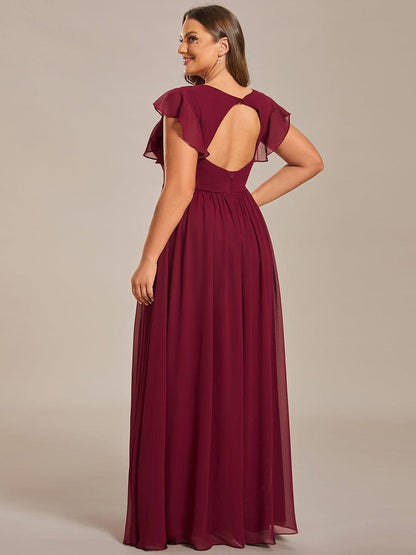 ever LILYANA|Robe demoiselle d'honneur en mousseline manches plissées avec découpe au dos
