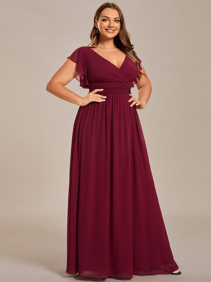 ever LILYANA|Robe demoiselle d'honneur en mousseline manches plissées avec découpe au dos
