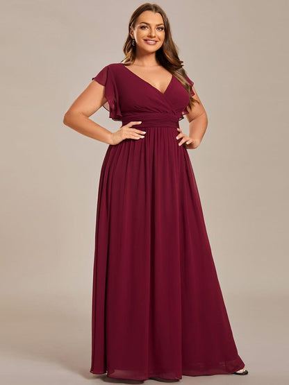 ever LILYANA|Robe demoiselle d'honneur en mousseline manches plissées avec découpe au dos