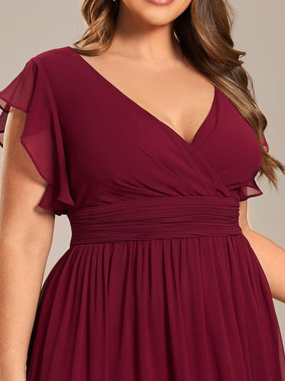ever LILYANA|Robe demoiselle d'honneur en mousseline manches plissées avec découpe au dos