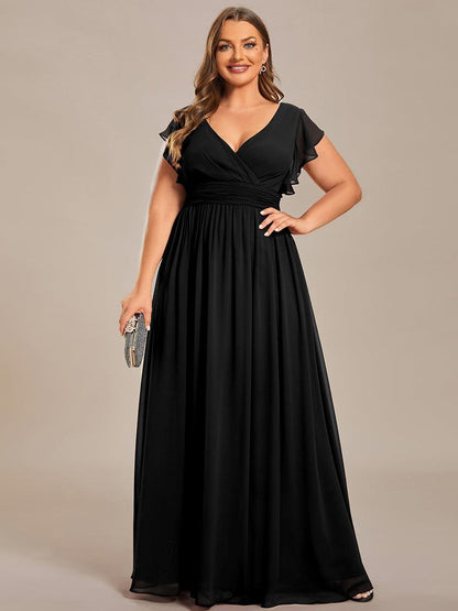 ever LILYANA|Robe demoiselle d'honneur en mousseline manches plissées avec découpe au dos
