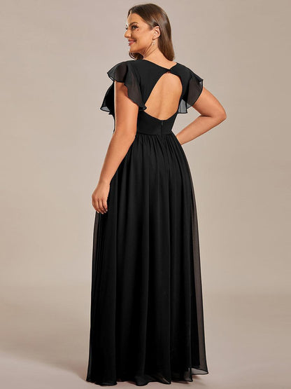 ever LILYANA|Robe demoiselle d'honneur en mousseline manches plissées avec découpe au dos