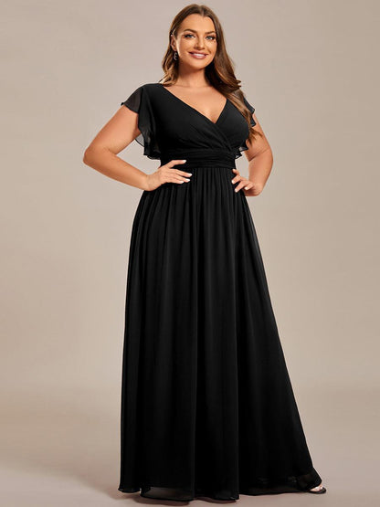 ever LILYANA|Robe demoiselle d'honneur en mousseline manches plissées avec découpe au dos