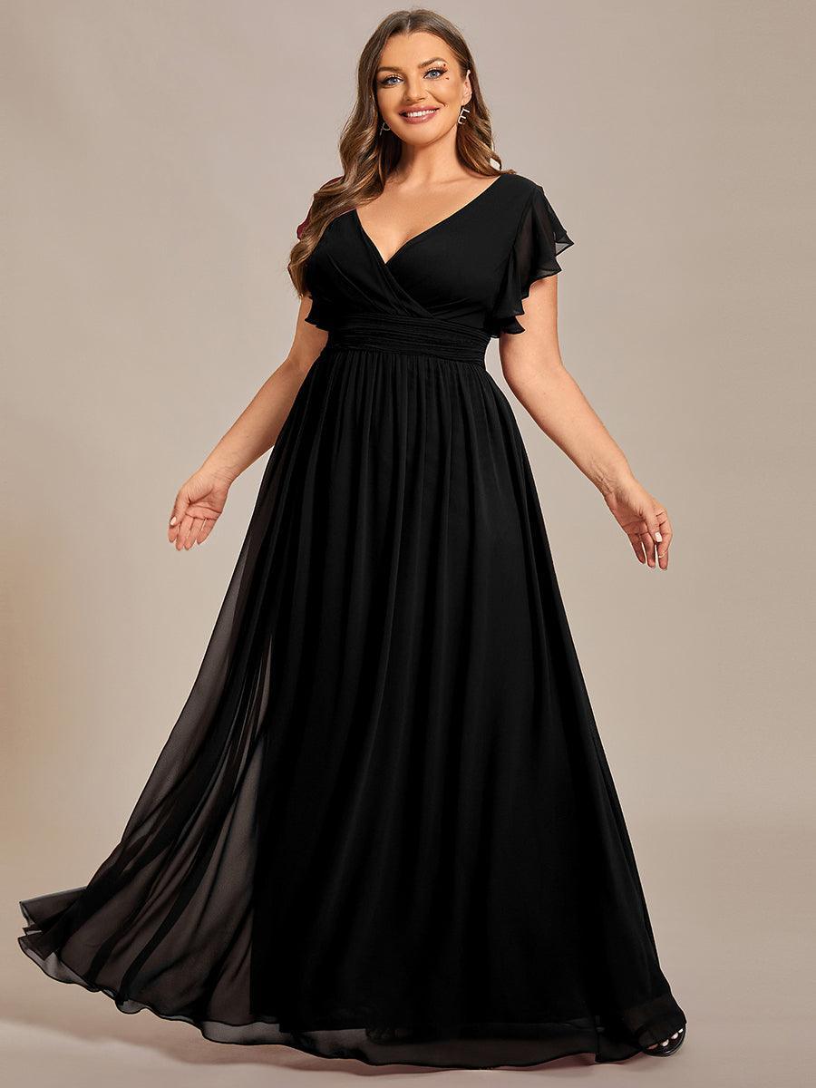 ever LILYANA|Robe demoiselle d'honneur en mousseline manches plissées avec découpe au dos
