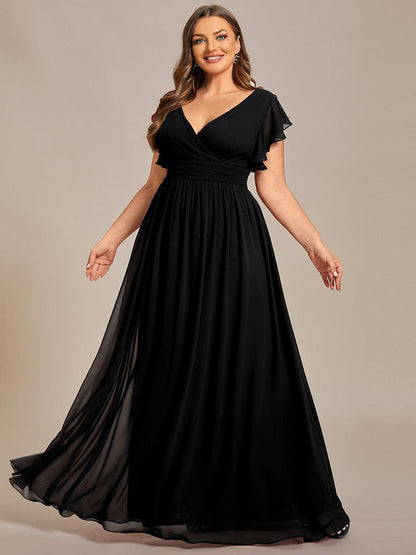 ever LILYANA|Robe demoiselle d'honneur en mousseline manches plissées avec découpe au dos