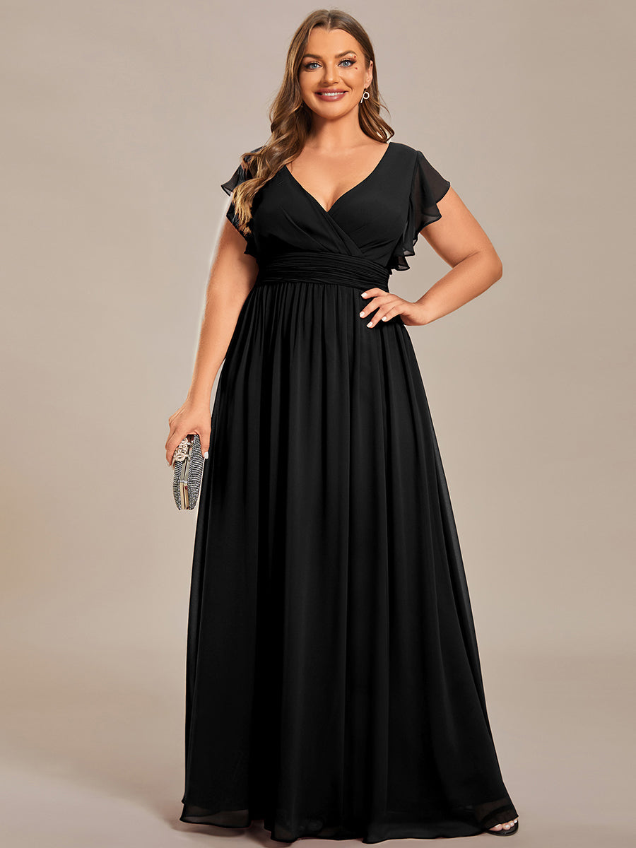 ever LILYANA|Robe demoiselle d'honneur en mousseline manches plissées avec découpe au dos