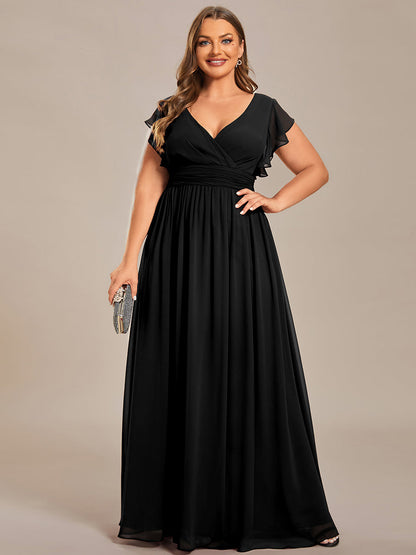 ever LILYANA|Robe demoiselle d'honneur en mousseline manches plissées avec découpe au dos